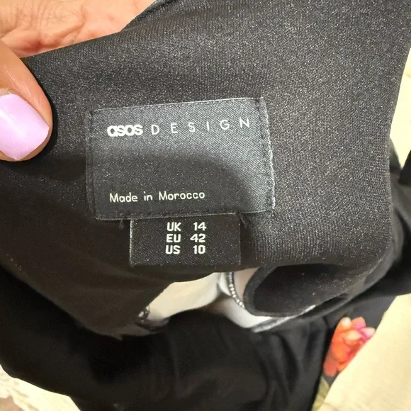 ASOS DESIGN Black Floral Off Shoulder Puff Sleeve Mini Dress Romantic Size 10 - Picture 6 of 6